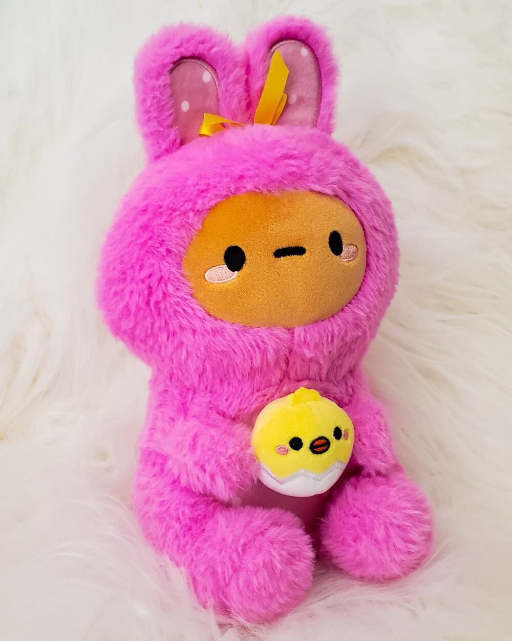 Smoko Tayto Potato Easter Bunny Pink Plush with Baby Chick 8" Kawaii